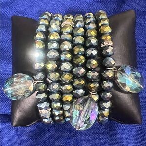 Iridescent Green Crystal Stretch Bracelet Stack
